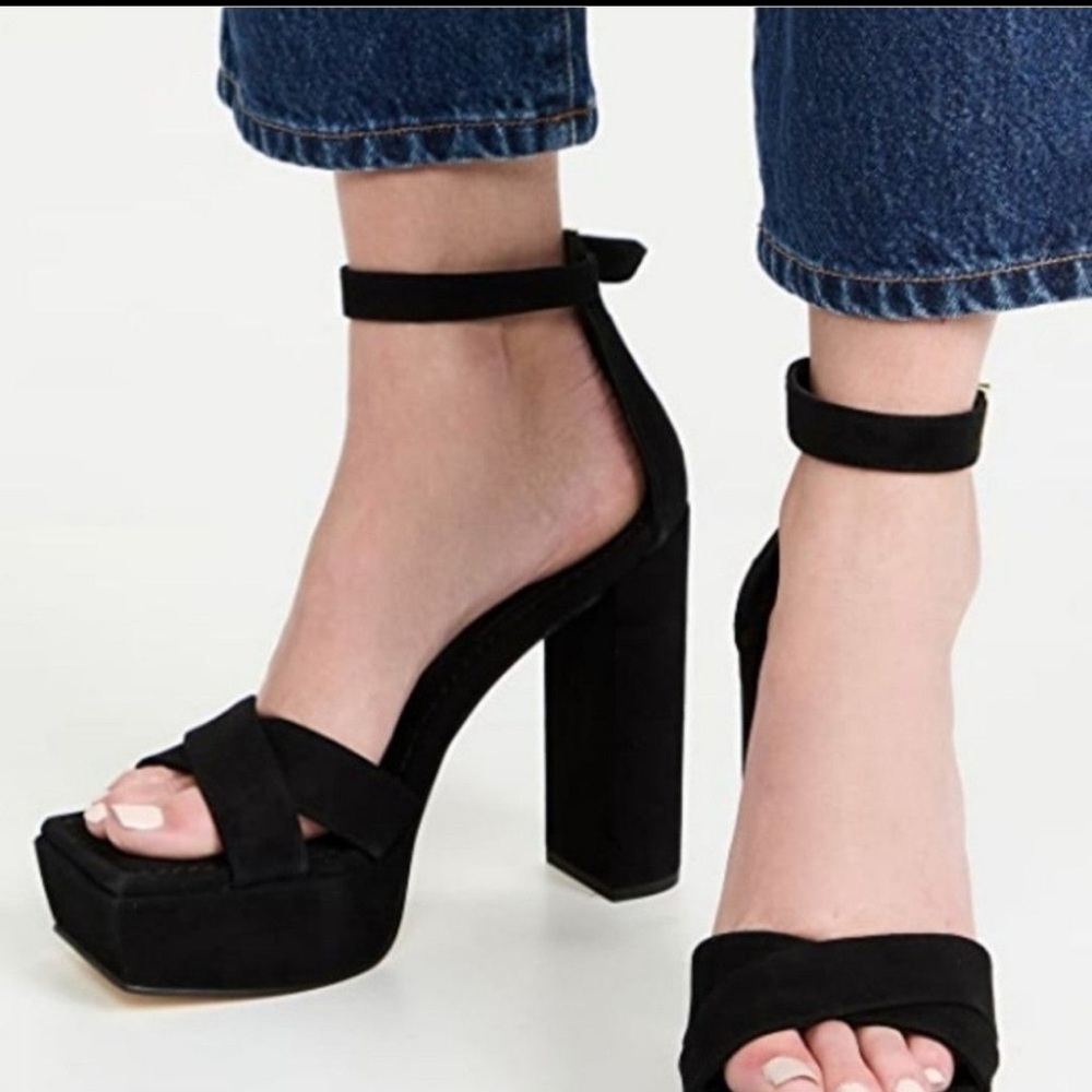 New  Good American Suede Platform Sandals Size 10